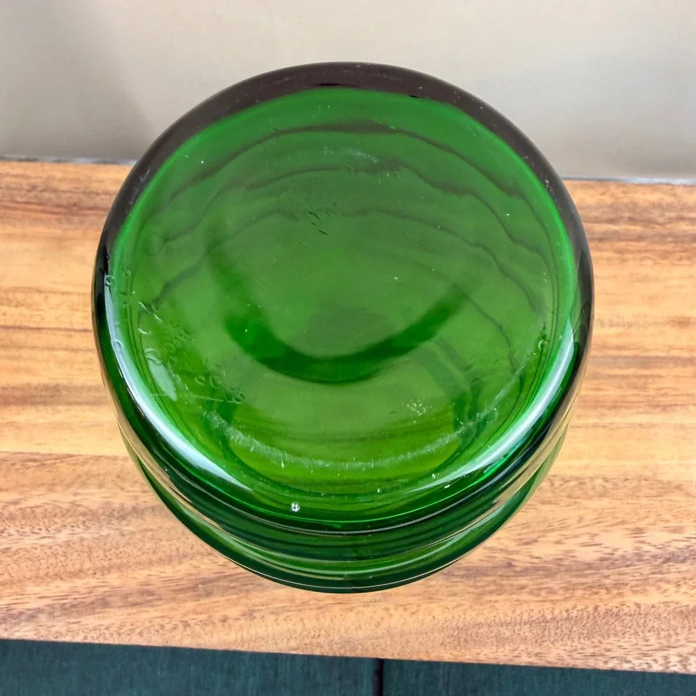 Anchor Hocking Emerald Green Glass Beehive Vase Ruffled Rim Vintage Mid Century